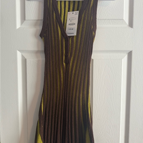 Zara Brown and Green Striped Midi Dress - Picture 1 of 7